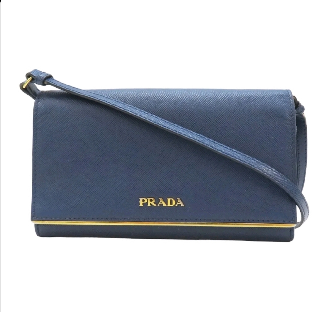 PRADA Saffiano Crossbody Bag Calfskin Blue